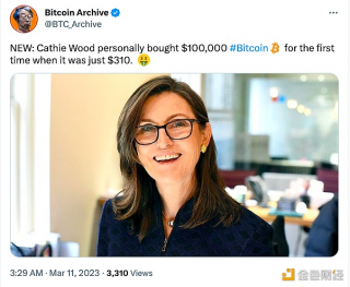 Cathib Wood以310美元的价格购买了10万美元的比特币